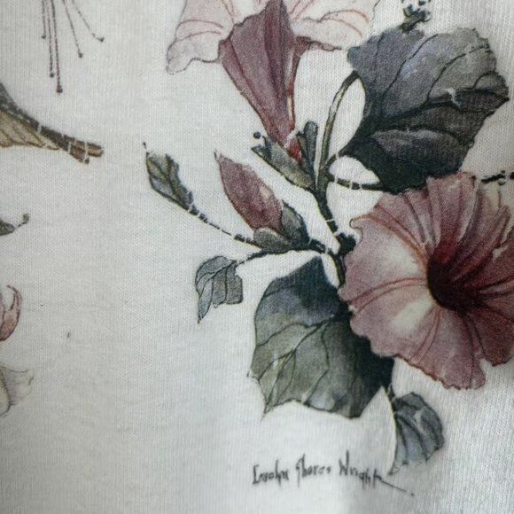 Vintage 90s Hummingbird Bird Nature Flowers Art White T-Shirt XL Robert Allan - Picture 3 of 4